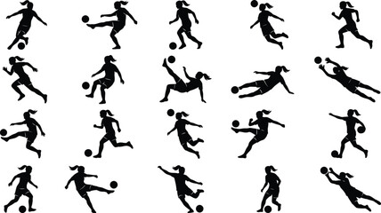 Black silhouettes of female soccer players in various actions © Md. Musaddik Rahman