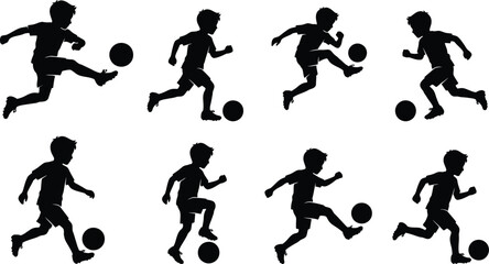 Black silhouettes of soccer players kicking ball © Md. Musaddik Rahman