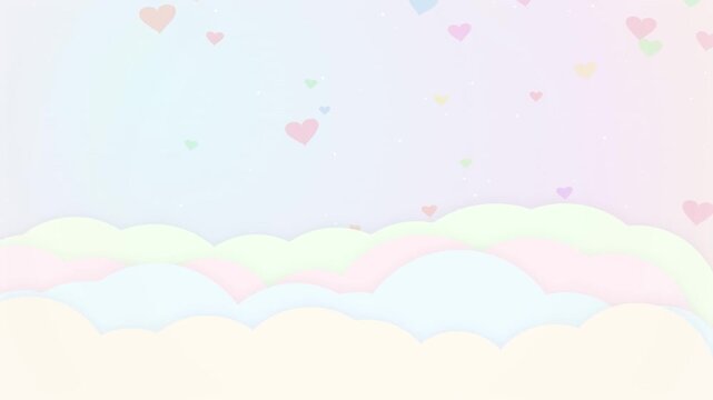 Floating Candy Color Hearts over Pastel Clouds Motion Graphic Background