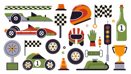 Formula one racing elements a colorful vector illustration set against a white background motorsport auto grand prix © ChampaRani
