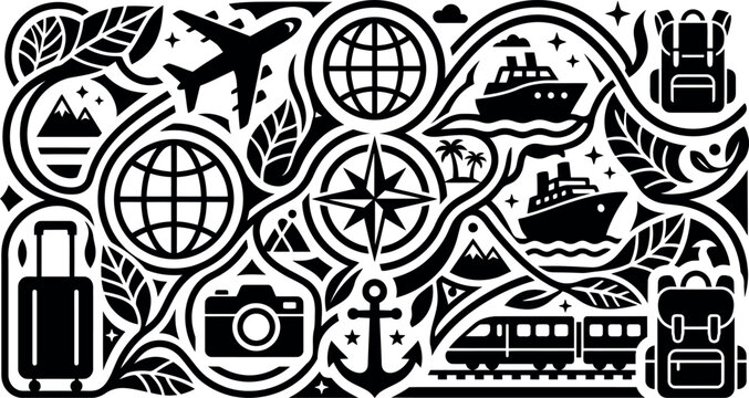 vintage travel montage with airplanes ships trains globes and luggage