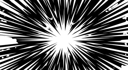 Abstract Black and White Radial Speed Burst Effect on Isolated White Background © Kadita