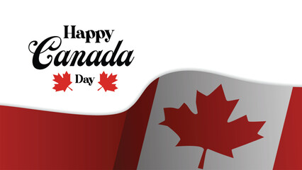 Fototapeta premium Happy canada day greeting card design with a waving canadian flag and red maple leaves