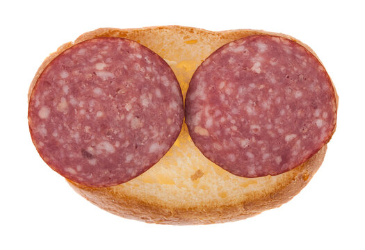 Sausage and bread isolated on a white background.