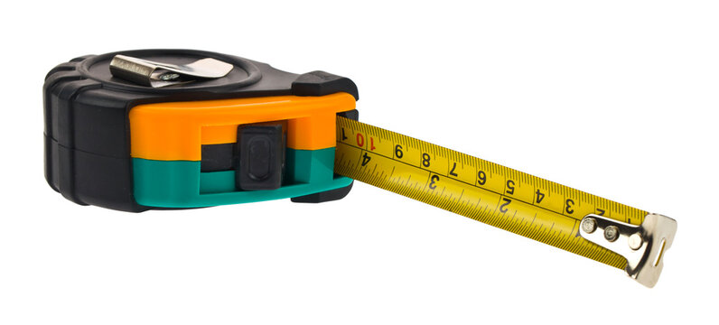 Construction tape measure isolated on a white background.