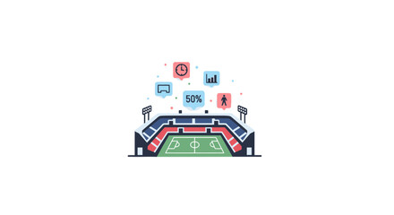 Fototapeta premium Illustration of a modern sports stadium with digital screens.