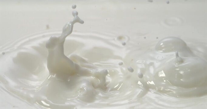 Cherry falling into milk or cream with splash in super slow motion