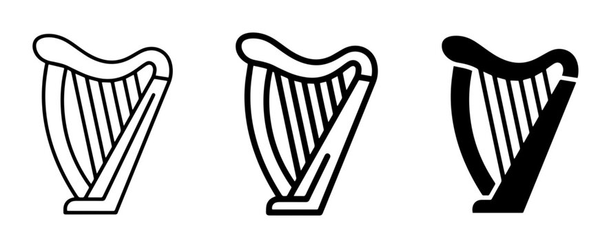 Irish Harp Icons, Musical Instrument Symbols, Celtic Stringed Instrument Graphics