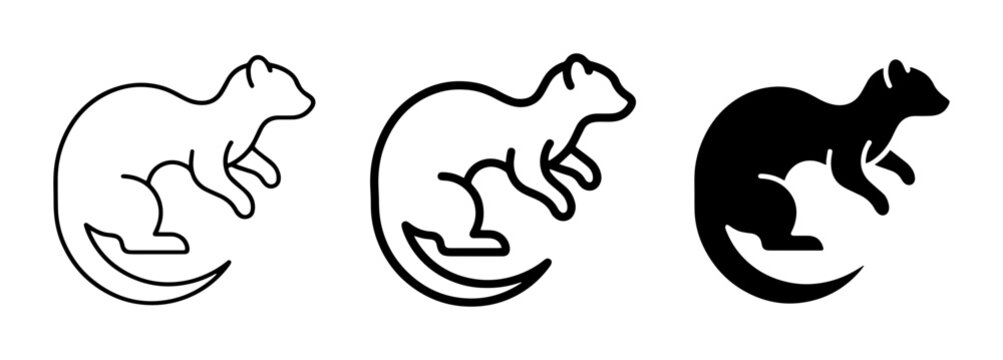 Weasel Icon Set, Minimalist Ferret Silhouette, Vector Animal Graphics