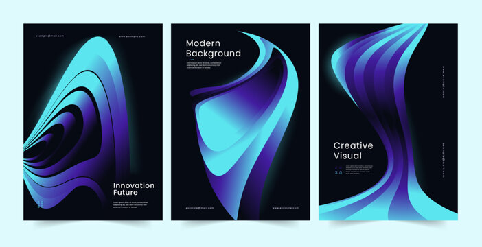 Abstract Layered Ribbon Wave Poster Background, Neon Gradient Ribbon Poster Template, Editorial Cover Design