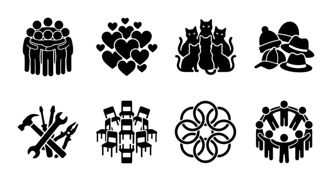 Diverse Icon Set: People, Animals, Objects, and Abstract Shapes for Graphic Design