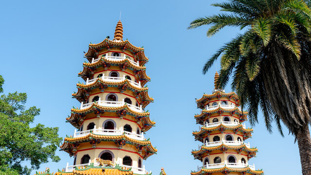 Dragon and Tiger Pagodas at Lotus Pond in Taiwan