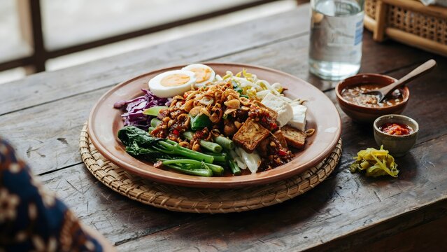Gado gado indonesian salad with peanut sauce and boiled egg traditional cuisine