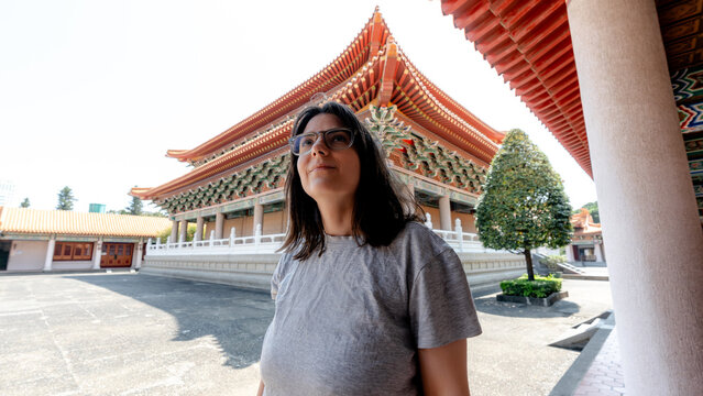 Visitor explores Taichung's Confucius Temple in Taiwan