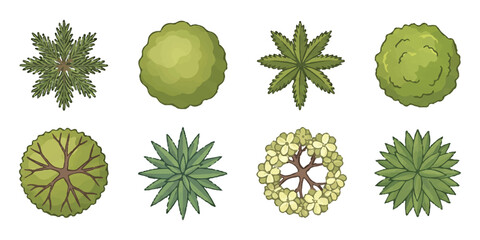 Set of eight green trees top view for landscape design and architectural site plans ©  creative  marlia