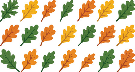 Fototapeta premium Set of colorful oak leaves in green yellow and orange colors for autumn season design elements