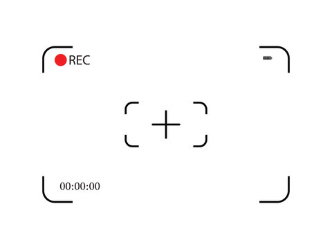Modern video camera viewfinder blank frame set. Black and white record footage settings. Vector recording video screen, digital display interface. Camera viewfinder, recoding icon with information and