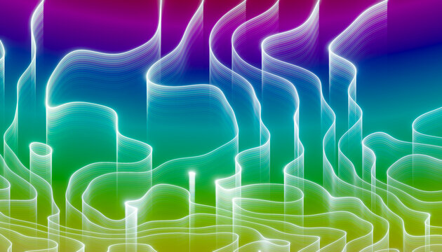 Abstract waves of vibrant rainbow lights