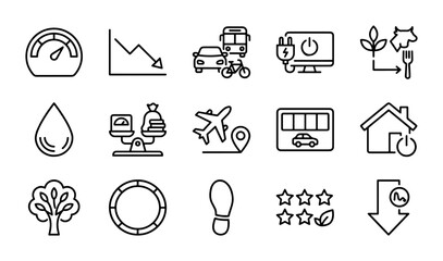 Fototapeta premium Eco-Friendly Line Icons, Sustainable Living Vector Set, Environmental Conservation Graphics, Green Technology Symbols
