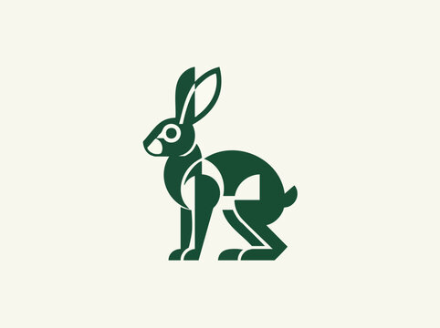 Stylized jackrabbit in geometric design on abstract background
