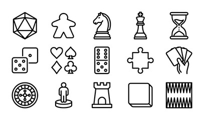 Board Game Icons, Tabletop Gaming Elements, Casino and Card Game Vector Set, Hobby and Entertainment Graphics © Riyad