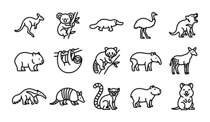 Australian Wildlife Vector Icons, 15 Unique Animal Line Art Illustrations, Mammal Collection for Web & Print © Rana
