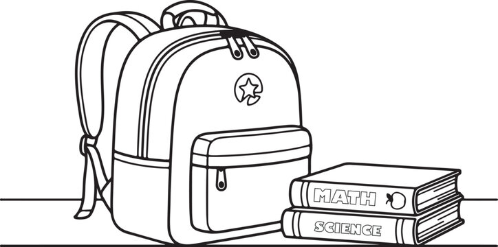 School backpack with math and science textbooks for student education supplies.