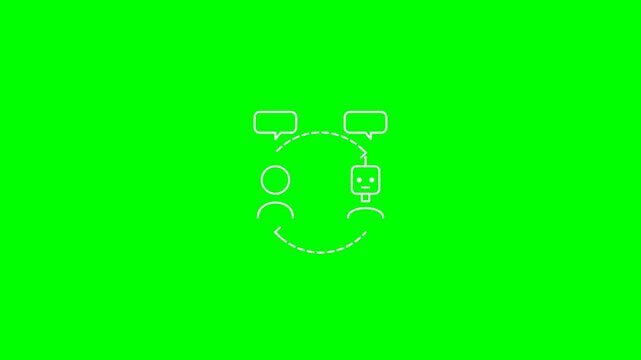Human and artificial intelligence bot exchange digital information in this minimalist line art animation video for technical communication concepts