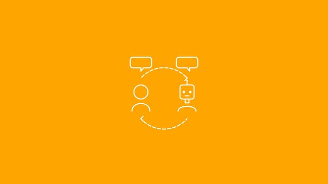 Minimalist human and robot icon conversation graphic featuring smooth looping motion for digital technology interface design animation video clip