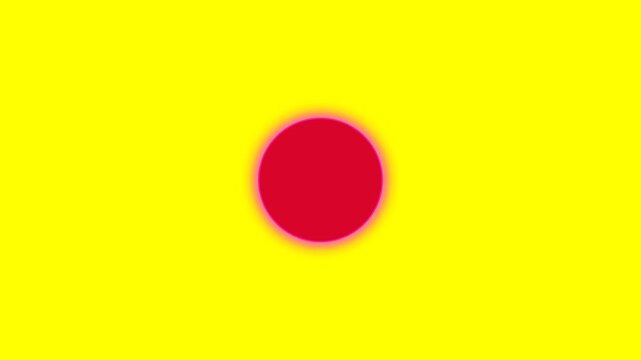 Vibrant red circle glows intensely against a bright yellow background creating a minimalist digital animation video motion graphic design element