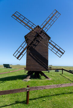 Wooden postmill on the Hallig Langene&szlig; in the North Sea
