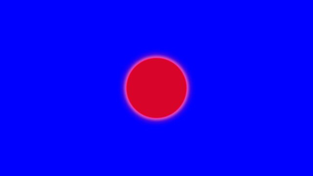 Radiant red circle glowing with intense energy floats against a deep blue background in this vibrant digital motion video clip