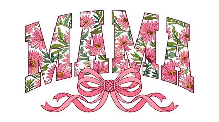 Obraz premium floral mothers day card with pink ribbon and daisies hand-drawn vector illustration for greeting