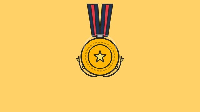 Golden medal animation featuring a prominent star emblem with vibrant striped ribbons displayed in this high quality motion graphic video