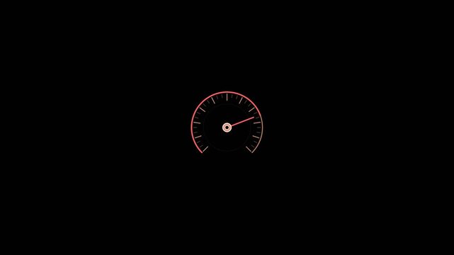 Minimalist speedometer gauge with glowing needle indicator displaying increasing speed levels in this smooth digital motion graphic video clip animation