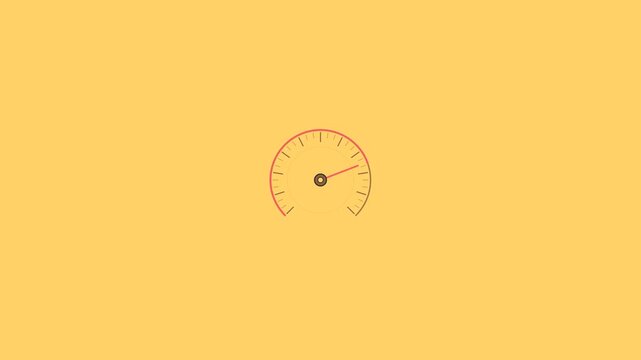 Minimalist speedometer gauge with a rotating needle showing fluctuating speed in this smooth digital animation motion video clip file