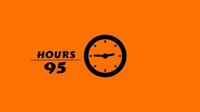 Minimalist digital clock design showing ninety five hours on solid orange background frame.