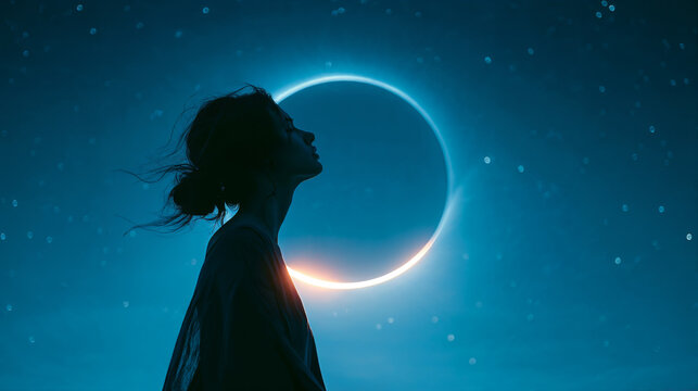 Silhouette of a woman during a solar eclipse