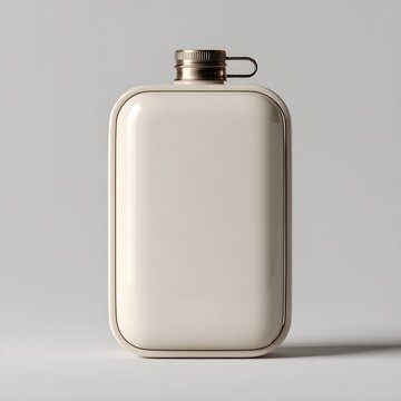 Cream colored metal pocket flask for alcohol