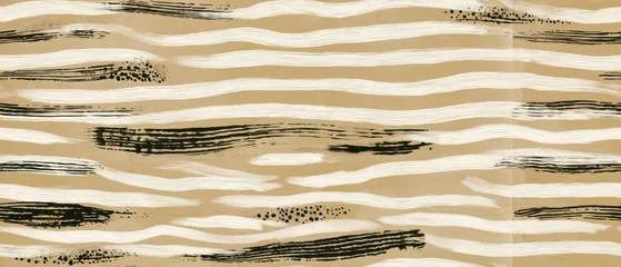 Seamless Abstract Hand-Painted Black and White Brush Pattern on Warm Neutral Paper © mshynkarchuk