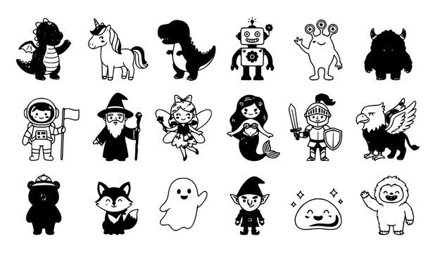 Cute Fantasy Cartoon Characters Vector Bundle with Magical Mascot Collection