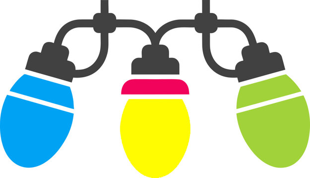 Colorful christmas lights string, festive holiday decoration, party illumination vector icon