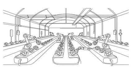 Fototapeta premium Industrial robotic arm assembly line in a factory manufacturing facility