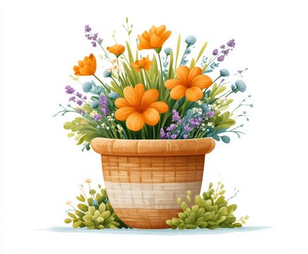 A basket filled with a variety of colorful flowers