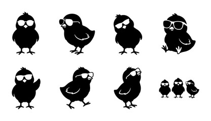 Cool Chick Icons, Vector Set: Adorable Baby Birds Wearing Sunglasses, Cute Easter Characters, Playful Spring Graphics © Imran