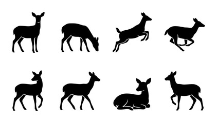 Obraz premium Deer Silhouettes Collection: Wildlife Animal Icons in Black Vector Art, Nature Scenes