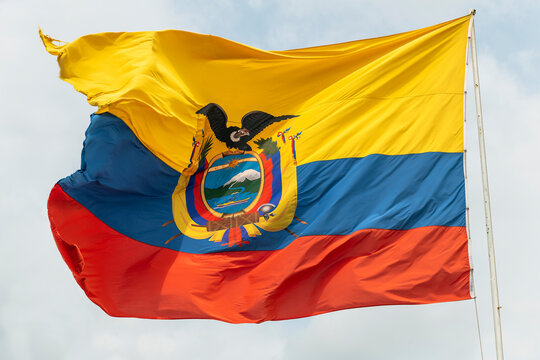 The Ecuadorian flag in the wind, Quito, Ecuador.