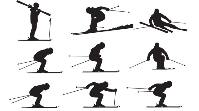Skier Performing Various Skiing Techniques with Poles and Skis Featuring Winter, Snow, Sport with Action and Movement Elements