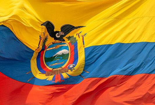 Close up of Ecuadorian flag in Quito, Ecuador.