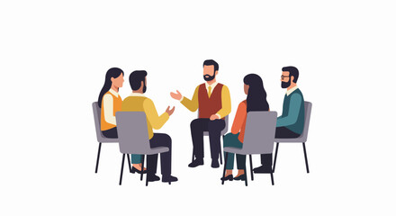 Fototapeta premium Diverse Group of People Sitting in a Circle for Therapy Session, Support Meeting, or Team Workshop Illustration